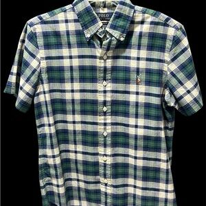 Teen boy Polo by Ralph Lauren Men's Green and Blue Check Shirt xs